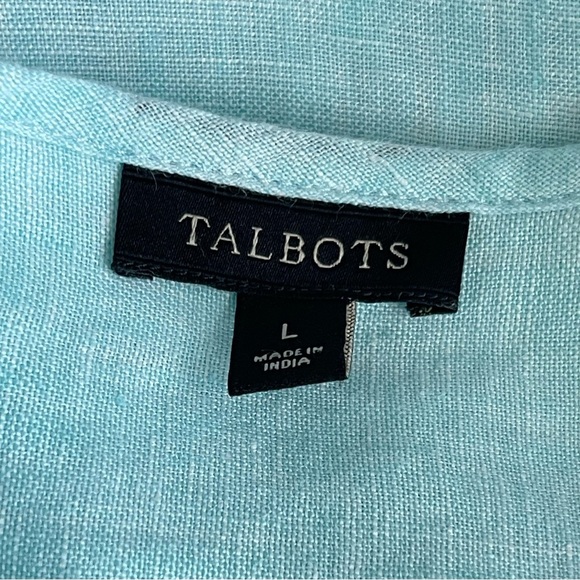 Talbots 100% Linen Top Women’s Size L Chest Pockets Roll Tab Sleeves - Picture 7 of 8